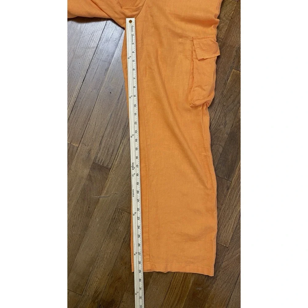 Women's Linen Blend Cargo BEACH Pants Size Medium Tangerine Lightweight Colorful
